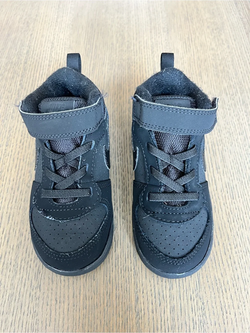 Nike Kids Black High-Top Sneakers with Hook-and-Loop Strap
